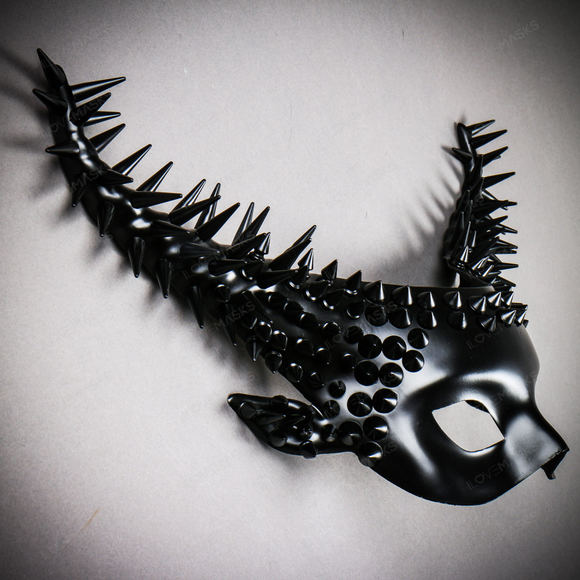 Krampus Black Steampunk Spikes Horn Devil Mask - Black - Picture 4 of 10